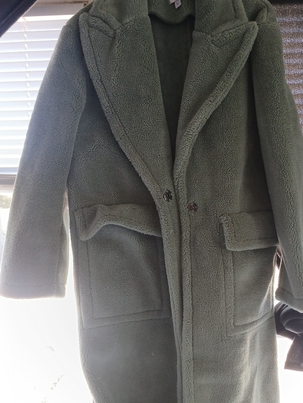 Topshop Olive Green Sherpa Pea Coat